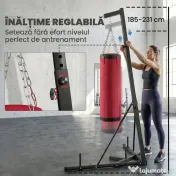SPORTNOW Sac de Box cu Suport pentru Adulți, Înălțime Reglabilă 185-231 cm, Suport de Box cu Bază Triunghiulară, Sac din Pânză, Bare pentru Greutăți de 2,5 cm, pentru Antrenament Fitness Acasă, Roșu | Aosom Romania