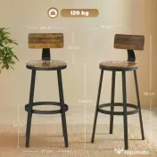 HOMCOM Set 2 Scaune de Bar, Șezuturi Rustice cu Spătar și Suport pentru Picioare, Maro Rustic | Aosom Romania 
