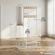HOMCOM 4-în-1: Bancă de Hol cu Oglindă, Suport Haine, Finisaj Lemn Natural. | Aosom Romania 