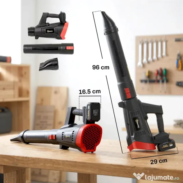 Outsunny Suflător cu Baterie 18V, Suflător de Frunze cu 2 Baterii 4Ah, Motor Brushless 600W, 3 Trepte Viteză 149 km/h, Turbo Boost, 2 Țevi, Încărcător, pentru Grădină Frunze Zăpadă Praful