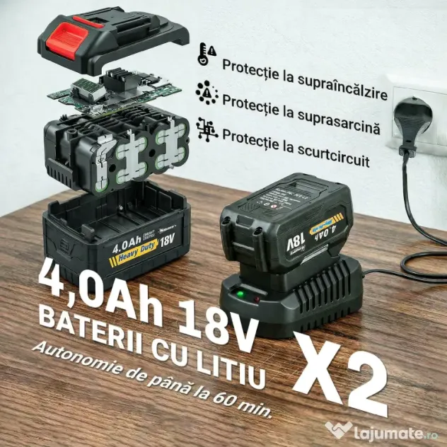 Outsunny Suflător cu Baterie 18V, Suflător de Frunze cu 2 Baterii 4Ah, Motor Brushless 600W, 3 Trepte Viteză 149 km/h, Turbo Boost, 2 Țevi, Încărcător, pentru Grădină Frunze Zăpadă Praful