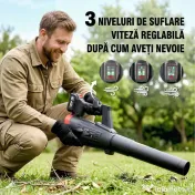 Outsunny Suflător cu Baterie 18V, Suflător de Frunze cu 2 Baterii 4Ah, Motor Brushless 600W, 3 Trepte Viteză 149 km/h, Turbo Boost, 2 Țevi, Încărcător, pentru Grădină Frunze Zăpadă Praful 