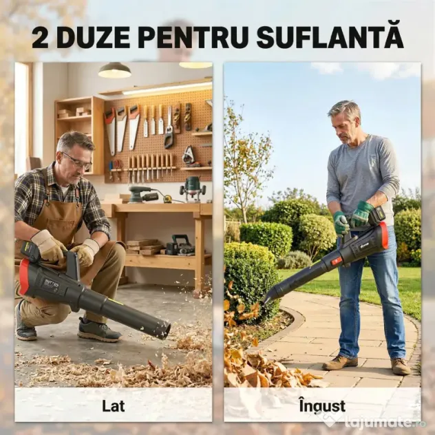Outsunny Suflător cu Baterie 18V, Suflător de Frunze cu 2 Baterii 4Ah, Motor Brushless 600W, 3 Trepte Viteză 149 km/h, Turbo Boost, 2 Țevi, Încărcător, pentru Grădină Frunze Zăpadă Praful