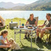Outsunny Masă de Camping Pliabilă 60 cm, Picnic cu Strat de Plasă, Negru | Aosom Romania
