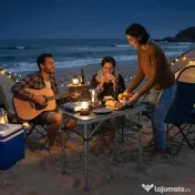 Outsunny Masă de Camping Pliabilă 60 cm, Picnic cu Strat de Plasă, Negru | Aosom Romania