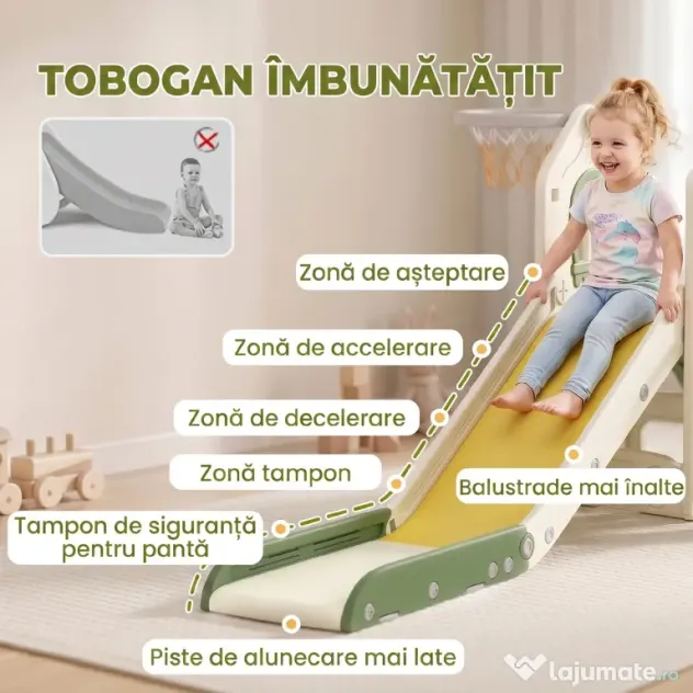 AIYAPLAY Tobogan pentru Copii 1-3 Ani cu Platformă de Cățărare, Coș de Baschet, Spațiu de Depozitare, Trepte Antiderapante, Crem | Aosom Romania