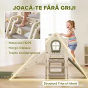 AIYAPLAY Tobogan pentru Copii 1-3 Ani cu Platformă de Cățărare, Coș de Baschet, Spațiu de Depozitare, Trepte Antiderapante, Crem | Aosom Romania