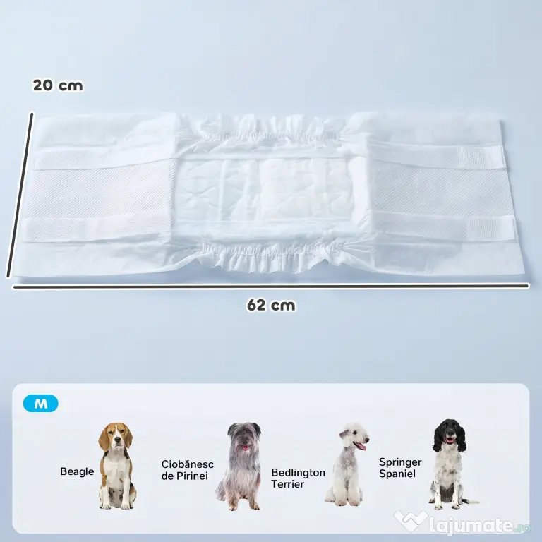 PawHut Scutece pentru Câini Masculi, 48 Bucăți cu Bandă Elastică Reglabilă, 62 x 20 cm, Alb | Aosom Romania