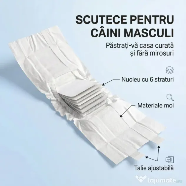 PawHut Scutece pentru Câini Masculi, 48 Bucăți cu Bandă Elastică Reglabilă, 62 x 20 cm, Alb | Aosom Romania