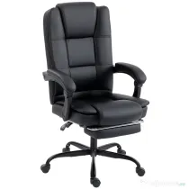 HOMCOM Scaun Birou Ergonomic Reclinabil Rotativ din Piele PU cu Suport pentru Picioare, Înălțime Reglabilă, Negru | Aosom Romania