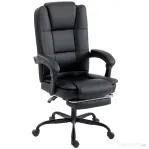 HOMCOM Scaun Birou Ergonomic Reclinabil Rotativ din Piele PU cu Suport pentru Picioare, Înălțime Reglabilă, Negru