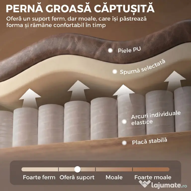 HOMCOM Fotoliu din Piele Ecologică PU cu Șezut Generos, Cotiere și Picioare din Lemn de Eucalipt, Maro | Aosom Romania