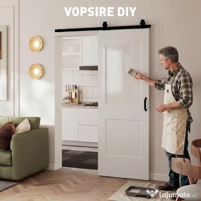 HOMCOM Ușă Culisantă de Interior din Lemn de Pin cu Șină Silențioasă, Ghidaj, Kit Accesorii, Alb