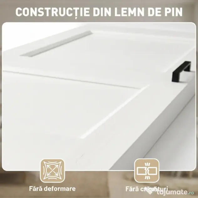 HOMCOM Ușă Culisantă de Interior din Lemn de Pin cu Șină Silențioasă, Ghidaj, Kit Accesorii, Alb