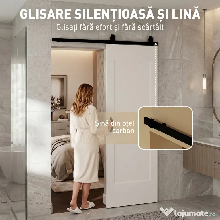HOMCOM Ușă Culisantă de Interior din Lemn de Pin cu Șină Silențioasă, Ghidaj, Kit Accesorii, Alb