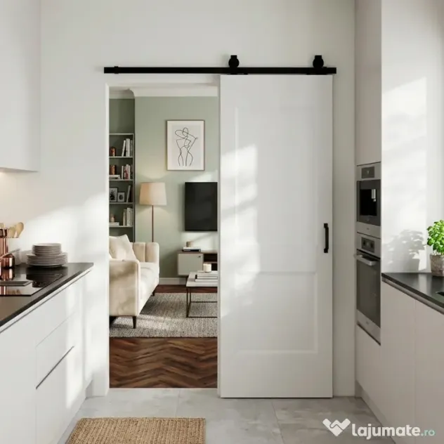 HOMCOM Ușă Culisantă de Interior din Lemn de Pin cu Șină Silențioasă, Ghidaj, Kit Accesorii, Alb