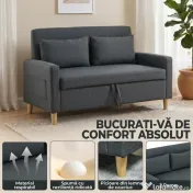 HOMCOM Canapea 2 Locuri din Țesătură Efect In cu 2 Perne Detașabile și Spațiu de Depozitare, Gri Închis | Aosom Romania
