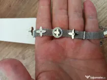Brățară din Oțel Inoxidabil Tip Plasă (Milanese) – Reglabilă, Model Trifoi, Argintie, Nouă