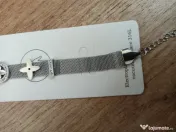 Brățară din Oțel Inoxidabil Tip Plasă (Milanese) – Reglabilă, Model Trifoi, Argintie, Nouă 