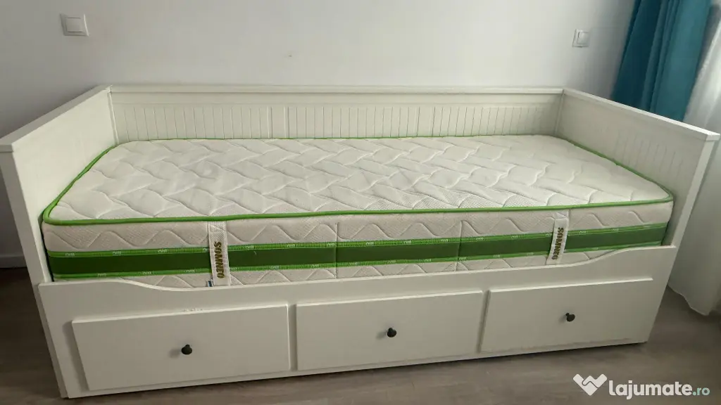Set Mobilier IKEA HEMNES: Divan Extensibil + Saltea Somneo + Comodă 8 Sertare