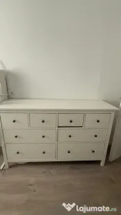 Set Mobilier IKEA HEMNES: Divan Extensibil + Saltea Somneo + Comodă 8 Sertare 