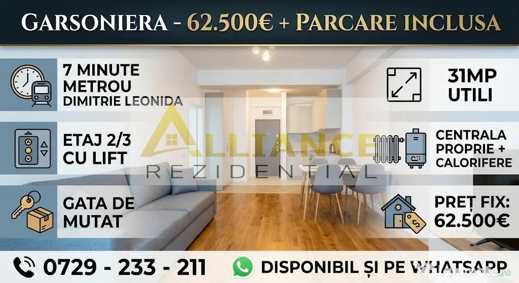 GARSONIERA - 62.500⬠+ PARCARE INCLUSA - METROU DIMI...