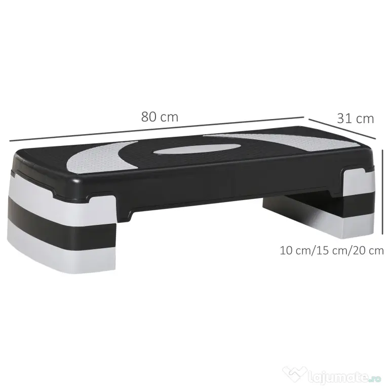 HOMCOM Stepper pentru aerobica reglabil in inaltime 10-15-20 cm, anti-alunecare, Negru si Gri