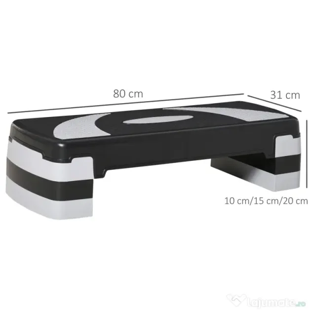 HOMCOM Stepper pentru aerobica reglabil in inaltime 10-15-20 cm, anti-alunecare, Negru si Gri