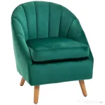 Homcom Fotoliu Verde din Catifea – Elegant cu Picioare din Lemn