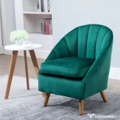 Homcom Fotoliu Verde din Catifea – Elegant cu Picioare din Lemn 
