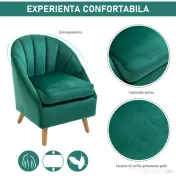 Homcom Fotoliu Verde din Catifea – Elegant cu Picioare din Lemn 