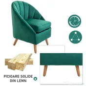 Homcom Fotoliu Verde din Catifea – Elegant cu Picioare din Lemn 