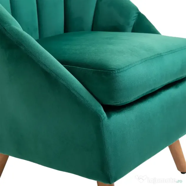 Homcom Fotoliu Verde din Catifea – Elegant cu Picioare din Lemn