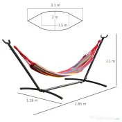 Hamac OutSunny Portabil cu suport din otel si bumbac multicolor