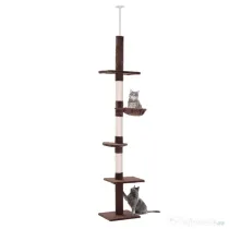 PawHut Pom pentru pisici cu mai multe nivele, ajustabil pe tavan, cu hamac, 40x34x230-260cm, maro