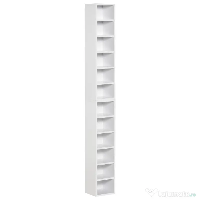 HOMCOM Bibliotecă Raft pentru CD-uri, Set 2 Bucăți cu 12 Polițe din Lemn, 21x19.2x88.3 cm, Alb