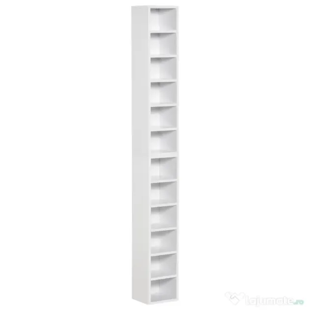 HOMCOM Bibliotecă Raft pentru CD-uri, Set 2 Bucăți cu 12 Polițe din Lemn, 21x19.2x88.3 cm, Alb