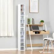 HOMCOM Bibliotecă Raft pentru CD-uri, Set 2 Bucăți cu 12 Polițe din Lemn, 21x19.2x88.3 cm, Alb 