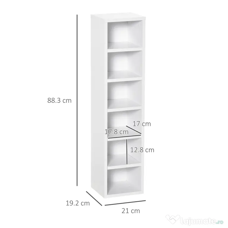 HOMCOM Bibliotecă Raft pentru CD-uri, Set 2 Bucăți cu 12 Polițe din Lemn, 21x19.2x88.3 cm, Alb