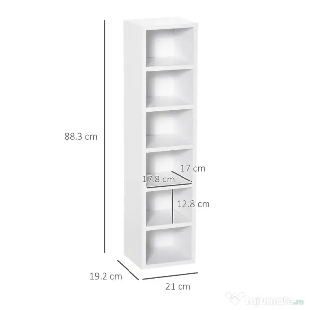 HOMCOM Bibliotecă Raft pentru CD-uri, Set 2 Bucăți cu 12 Polițe din Lemn, 21x19.2x88.3 cm, Alb