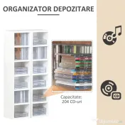 HOMCOM Bibliotecă Raft pentru CD-uri, Set 2 Bucăți cu 12 Polițe din Lemn, 21x19.2x88.3 cm, Alb 