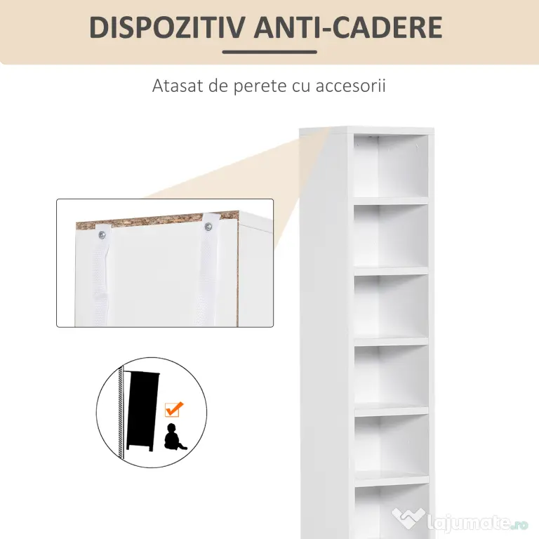 HOMCOM Bibliotecă Raft pentru CD-uri, Set 2 Bucăți cu 12 Polițe din Lemn, 21x19.2x88.3 cm, Alb