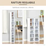 HOMCOM Bibliotecă Raft pentru CD-uri, Set 2 Bucăți cu 12 Polițe din Lemn, 21x19.2x88.3 cm, Alb 