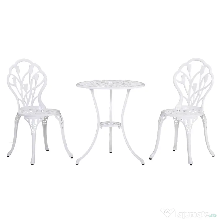 Outsunny Set de Grădină 3 Piese din Aluminiu cu 2 Scaune 42,5x47,5x89 cm și Masă Rotundă Ø60x67 cm, Alb