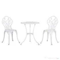 Outsunny Set de Grădină 3 Piese din Aluminiu cu 2 Scaune 42,5x47,5x89 cm și Masă Rotundă Ø60x67 cm, Alb