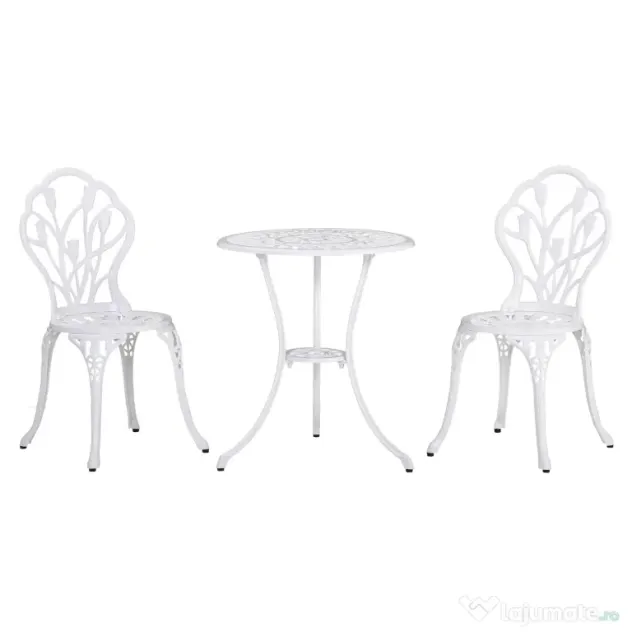 Outsunny Set de Grădină 3 Piese din Aluminiu cu 2 Scaune 42,5x47,5x89 cm și Masă Rotundă Ø60x67 cm, Alb
