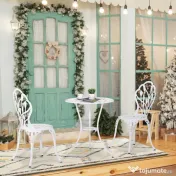 Outsunny Set de Grădină 3 Piese din Aluminiu cu 2 Scaune 42,5x47,5x89 cm și Masă Rotundă Ø60x67 cm, Alb 