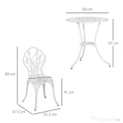 Outsunny Set de Grădină 3 Piese din Aluminiu cu 2 Scaune 42,5x47,5x89 cm și Masă Rotundă Ø60x67 cm, Alb 