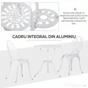 Outsunny Set de Grădină 3 Piese din Aluminiu cu 2 Scaune 42,5x47,5x89 cm și Masă Rotundă Ø60x67 cm, Alb 