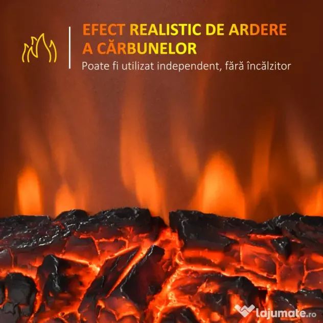 HOMCOM Șemineu Electric Încorporabil sau de Podea 2000W din Plastic și Metal, Auriu, 48x19x59cm